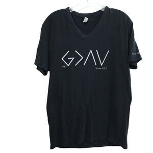 Christian T-Shirt Women Size L Black V-Neck